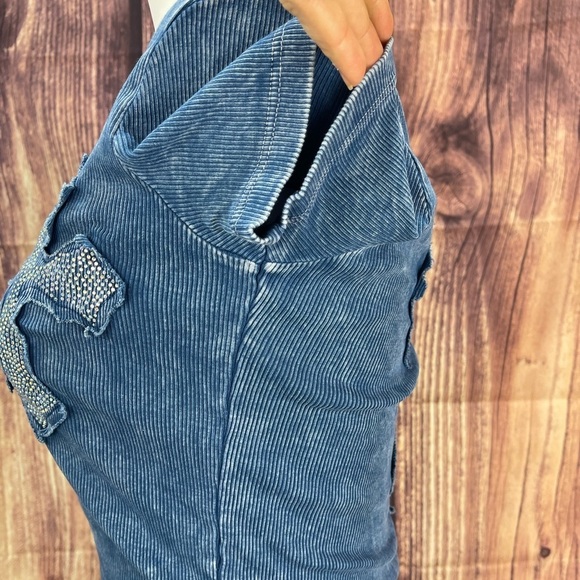 Vocal stretch faux crystal rhinestone crosses blue T-shirt women’s M - Picture 8 of 14